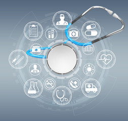 Floating digital blue stethoscope 3D rendering