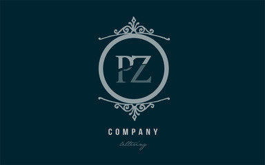 pz p z blue decorative monogram alphabet letter logo combination icon design