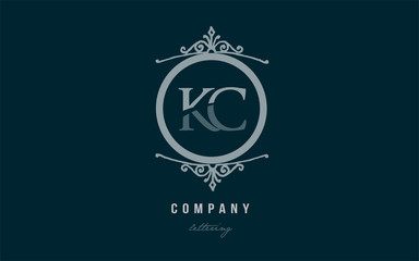 kc k c blue decorative monogram alphabet letter logo combination icon design