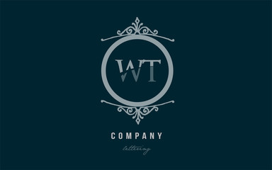 wt w t blue decorative monogram alphabet letter logo combination icon design