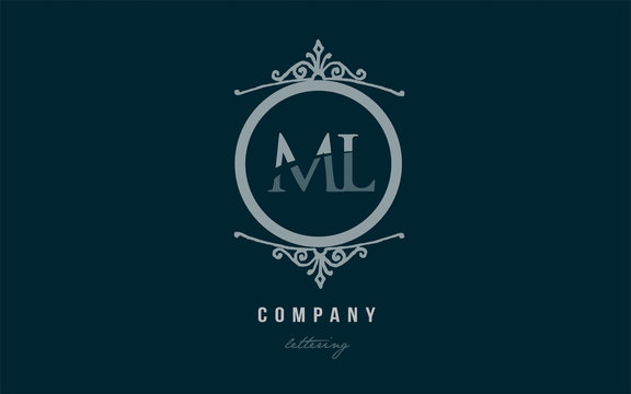 ml m l blue decorative monogram alphabet letter logo combination icon design
