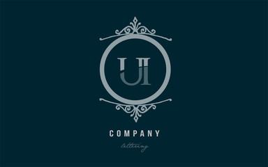 ui u i blue decorative monogram alphabet letter logo combination icon design