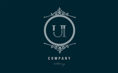 ui u i blue decorative monogram alphabet letter logo combination icon design