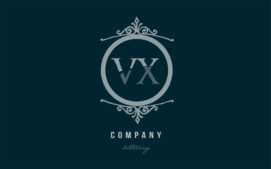 vx v x blue decorative monogram alphabet letter logo combination icon design