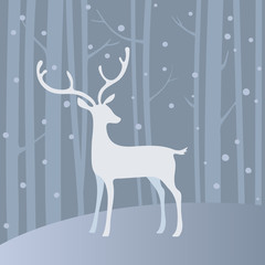 White vector deer in winter forest.