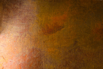 Aged copper plate texture, old worn metal background.