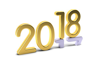 Happy New Year 2018. Golden Numbers with 17 digits going down.3D Render Illustration

