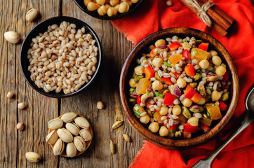 Moroccan chickpeas barley pistachio salad
