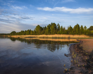 Spring evening on the banks of the river Neva.