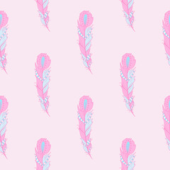 Seamless pattern with feathers. Texture. Feather. Abstract geometric wallpaper. Design Zentangle. Hand drawn feather with abstract patterns. Print for textiles, fabrics, polygraphy, posters. Zen art