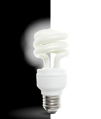 Lighting Powersave lamp on Black and White Background. Vector Illustration.