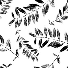 Black and White Abstract leaves silhouette seamless pattern
