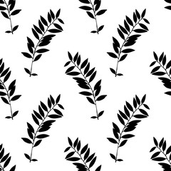 Black and White Abstract leaves silhouette seamless pattern