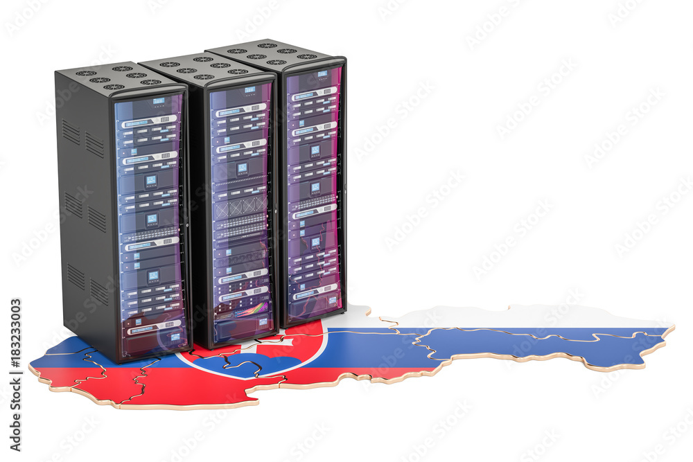 Poster data center server racks in slovakia concept, 3d rendering