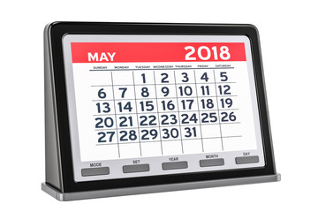 May 2018 digital calendar, 3D rendering