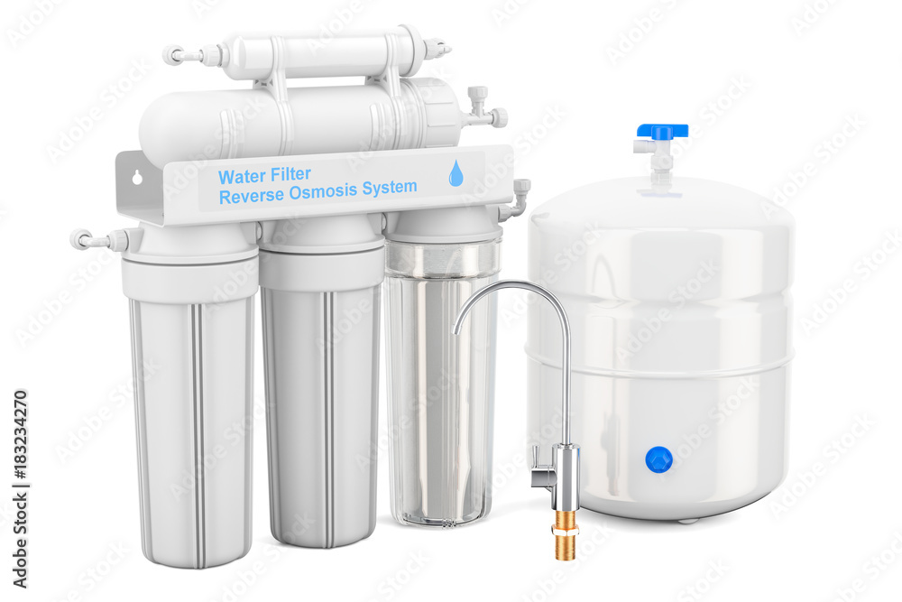 Aufkleber reverse osmosis system, 3d rendering