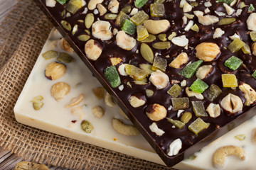 Homemade white and black chocolate