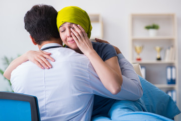 Cancer patient visiting doctor for medical consultation in clini
