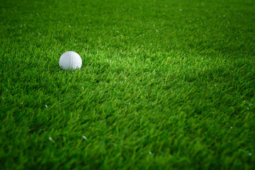 Golf ball on green grass in golf course