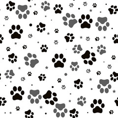 Fototapeta na wymiar Paw print seamless. Traces of Cat Textile Pattern. Cat footprint seamless pattern.