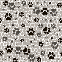 Paw print seamless. Traces of Cat Textile Pattern. Cat footprint seamless pattern.