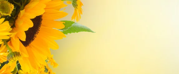 Rolgordijnen flowers garden with sunflowers and calendula flowers close up banner © neirfy