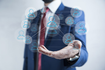 businessman drawing global network or globalization concept on screen