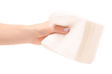 A pack of white napkins in hands