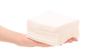 A pack of white napkins in hands