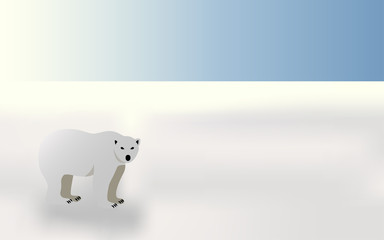 Polar bear in winter landscape, vector