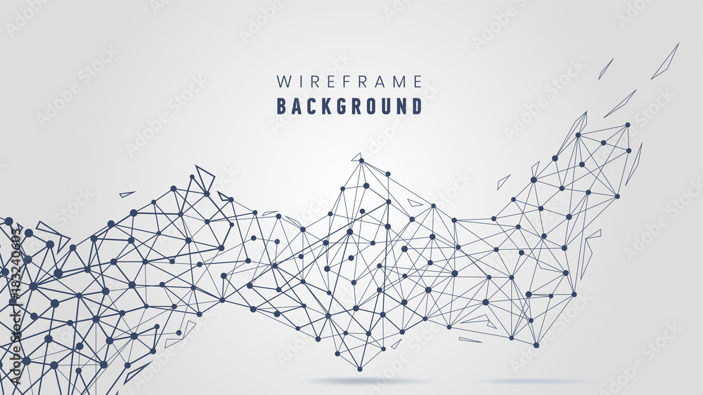 Poster abstract molecular background with lines and dots wireframe.