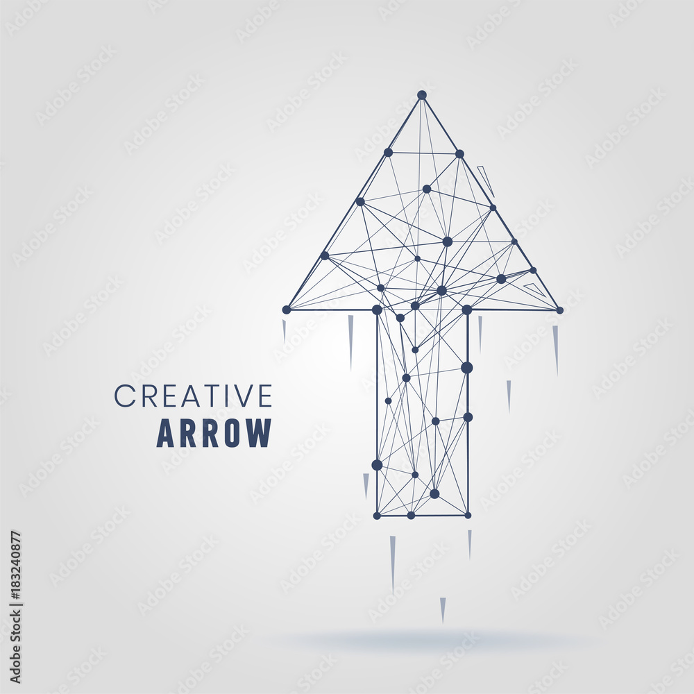 Poster abstract arrow logo molecular connections with lines and dots wireframe