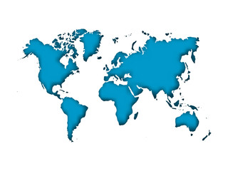 Map of World cut into paper with inner shadow isolated on blue background. Vector illustration with 3D effect.
