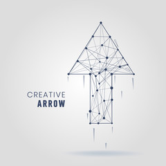 Abstract arrow logo molecular connections with lines and dots wireframe