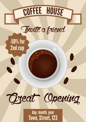 Coffee house flyer. Invitation for great opening