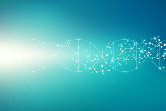 Abstract molecule background, genetic and chemical compounds, connected lines with dots, medical, technological and scientific concept, illustration.