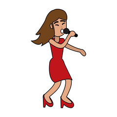Young woman happy in karaoke cartoon icon vector illustration graphic design