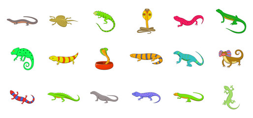 Reptile icon set, cartoon style
