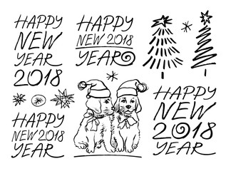New year greeting illustrations. Vector hand drawn graphic illustration.