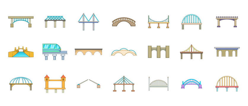 Bridge Icon Set, Cartoon Style