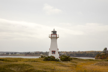 Fototapeta na wymiar Coastal lighhouse in marshes, Prince Edward Island, Canada