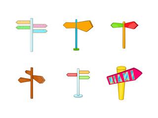 Direction pillar icon set, cartoon style