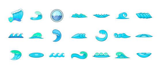 Wave icon set, cartoon style