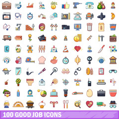 100 good job icons set, cartoon style 