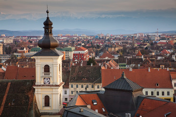 SIBIU, ROMANIA - 24 NOVEMBER 2017: Sibiu cityscape, Romania, Transylvania