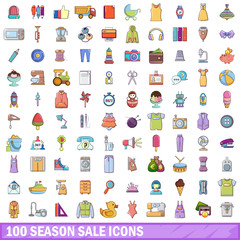 Fototapeta premium 100 season sale icons set, cartoon style 