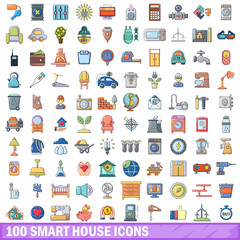 100 smart house icons set, cartoon style 