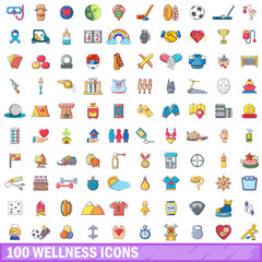 100 wellness icons set, cartoon style 