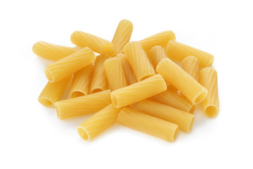 Pasta tortiglioni on white background
