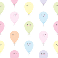 Obraz na płótnie Canvas Cute seamless pattern with kawaii balloons. For birthday, baby shower, holidays design.